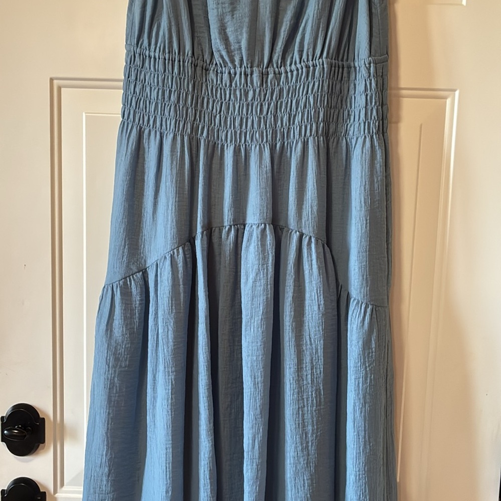 NWT Vince Medium Dusty Blue Gauze Tiered V-Neck Sleeveless Dress (ABBA) - Picture 4 of 16